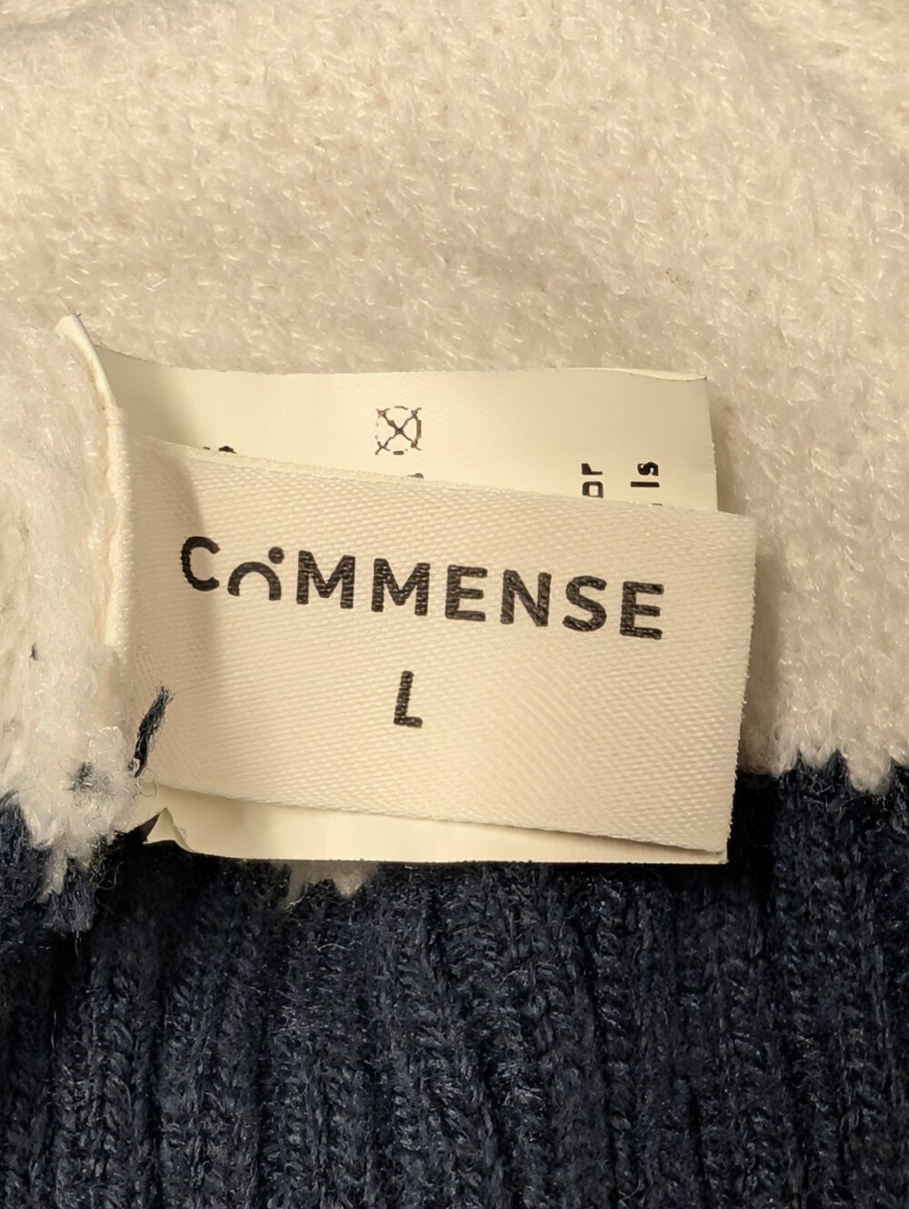 Commense Cream Stripe Mock Neck Button Pullover Sweater Nautical Knit Large L - Picture 8 of 9